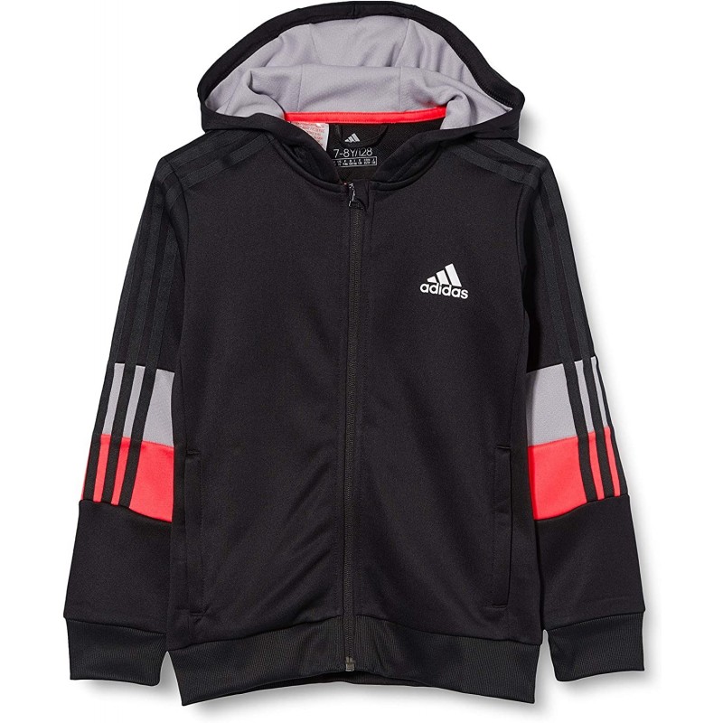 adidas B A.R. 3S FZ HD Sweatshirt, Niños, Black/Signal Pink/Glory Grey, 910Y